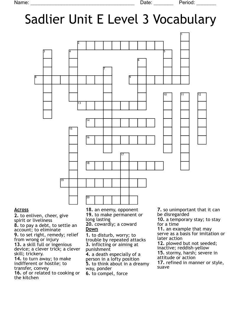 Sadlier Unit E Level 3 Vocabulary Crossword