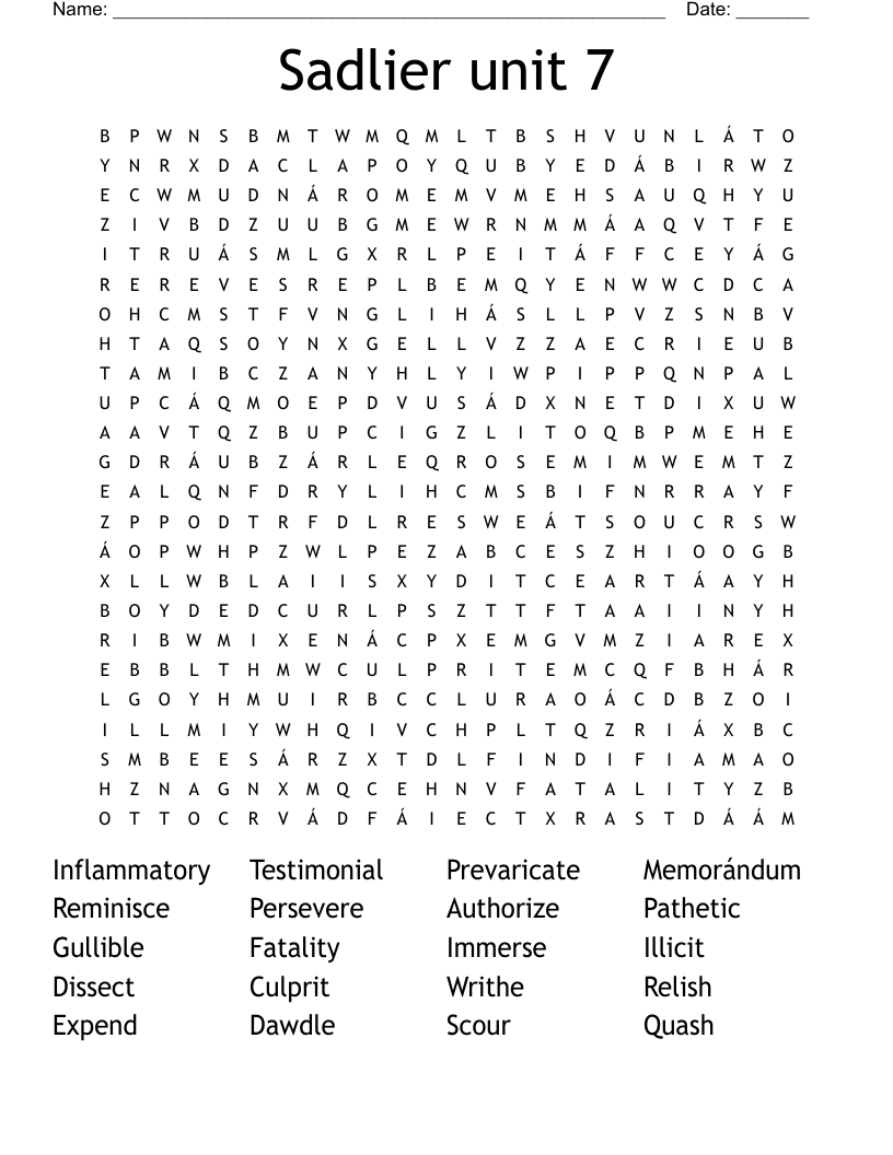 Sadlier unit 7 Word Search