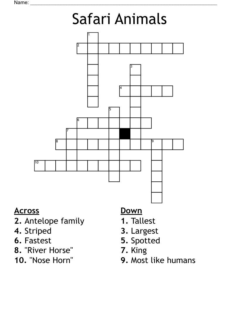 Safari Animals Crossword
