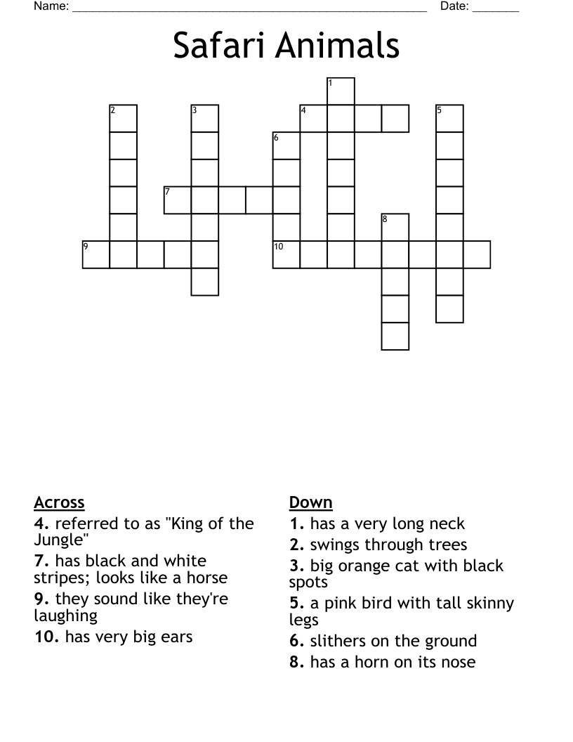 Safari Animals  Crossword