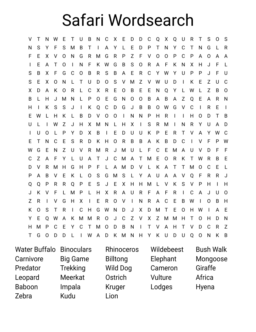 Safari Wordsearch