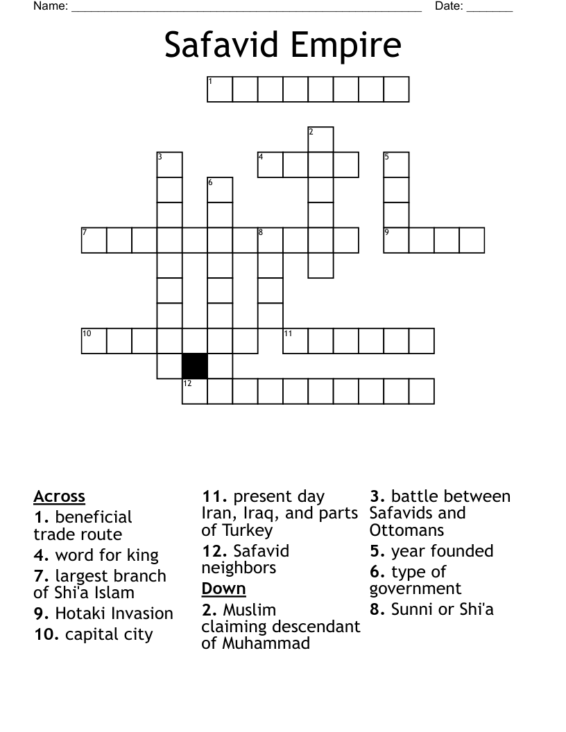 Safavid Empire Crossword