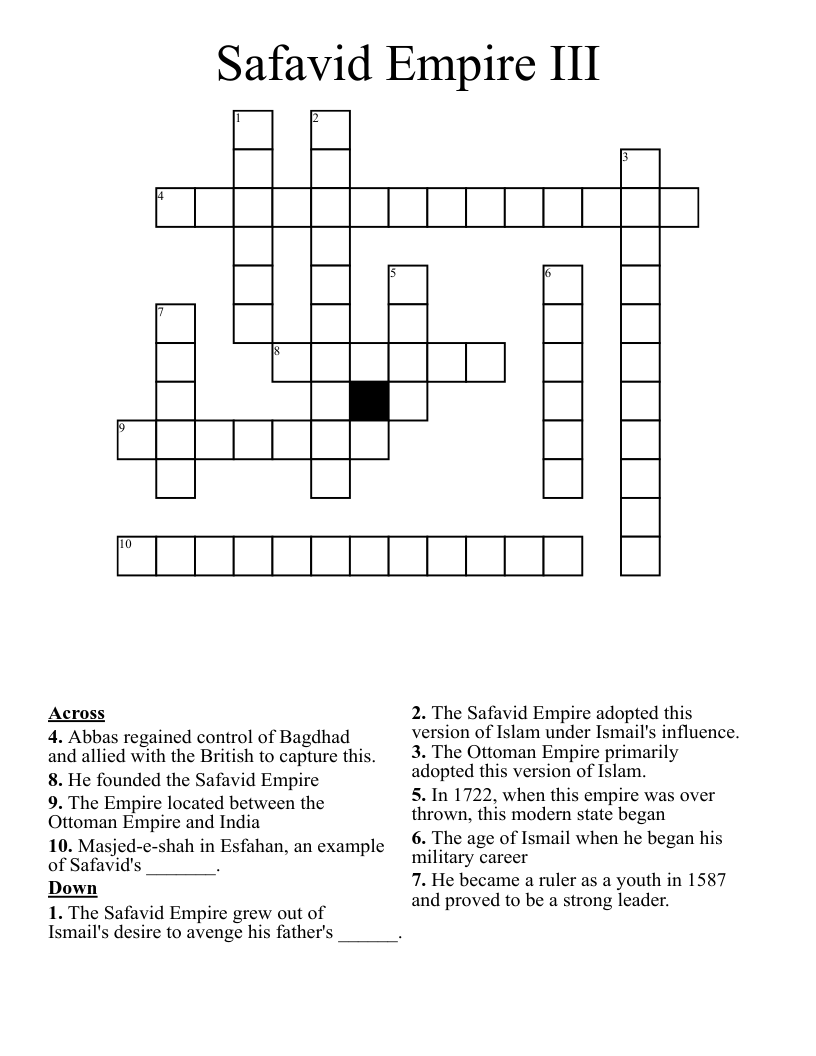 Safavid Empire III Crossword