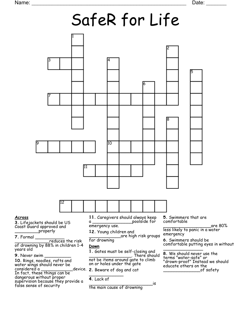 SafeR for Life Crossword