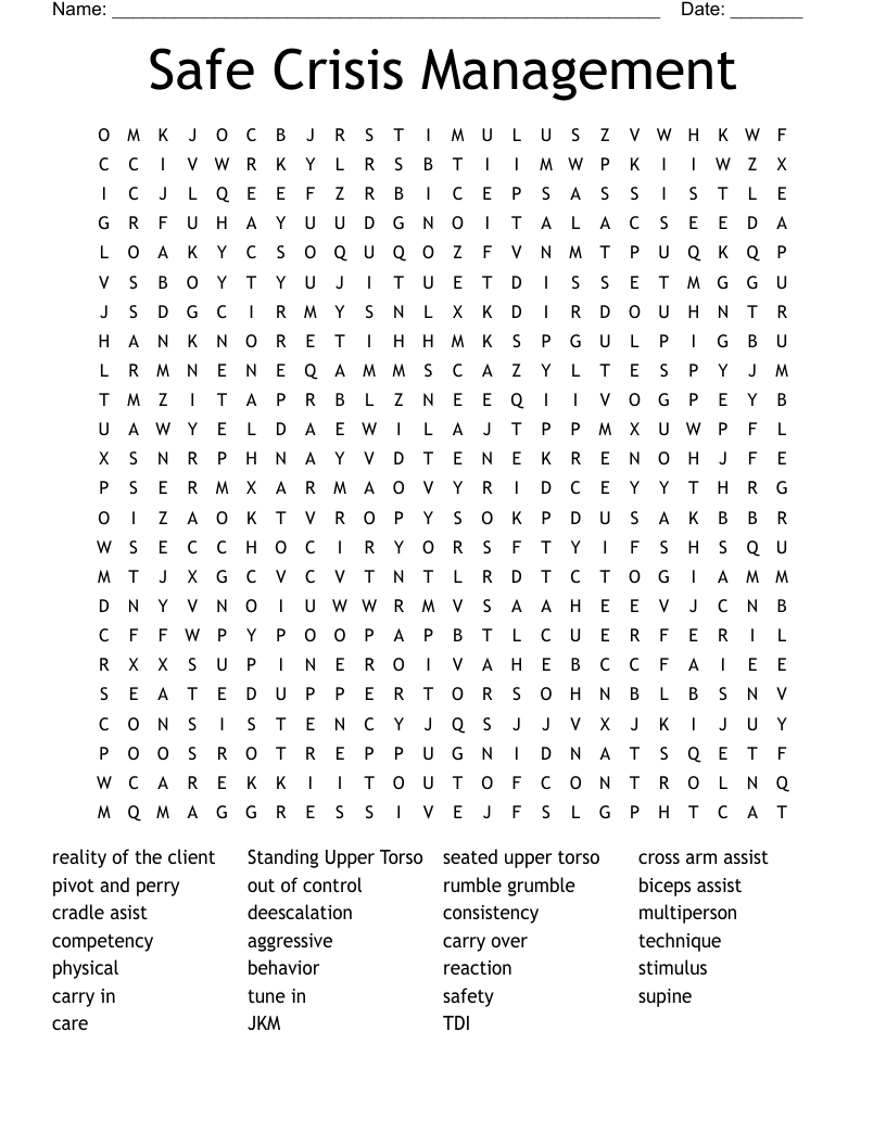 Safe Crisis Management Word Search
