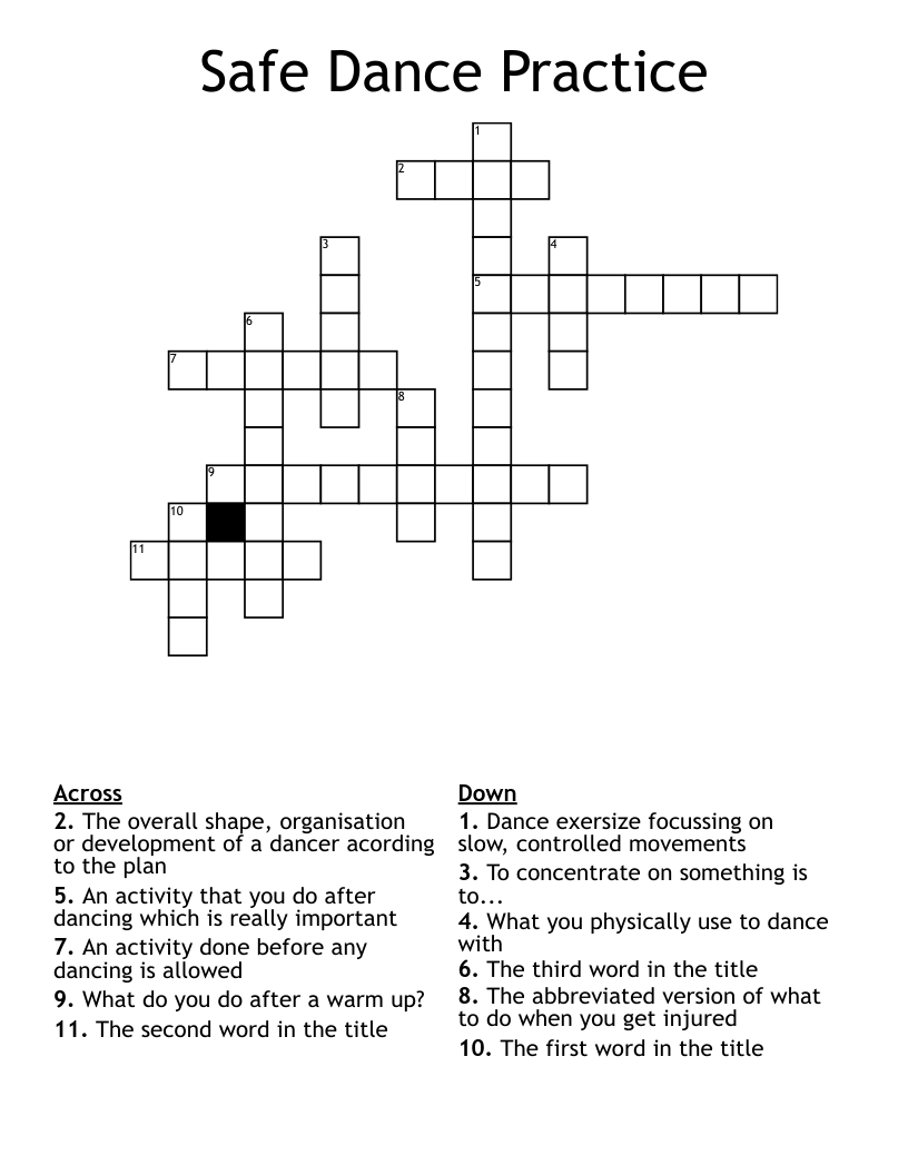 Safe Dance Practice Crossword
