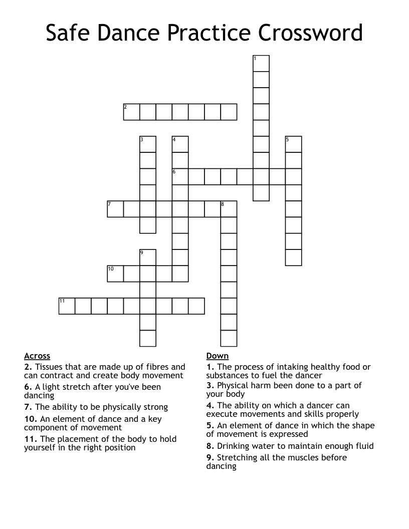 Safe Dance Practice Crossword 