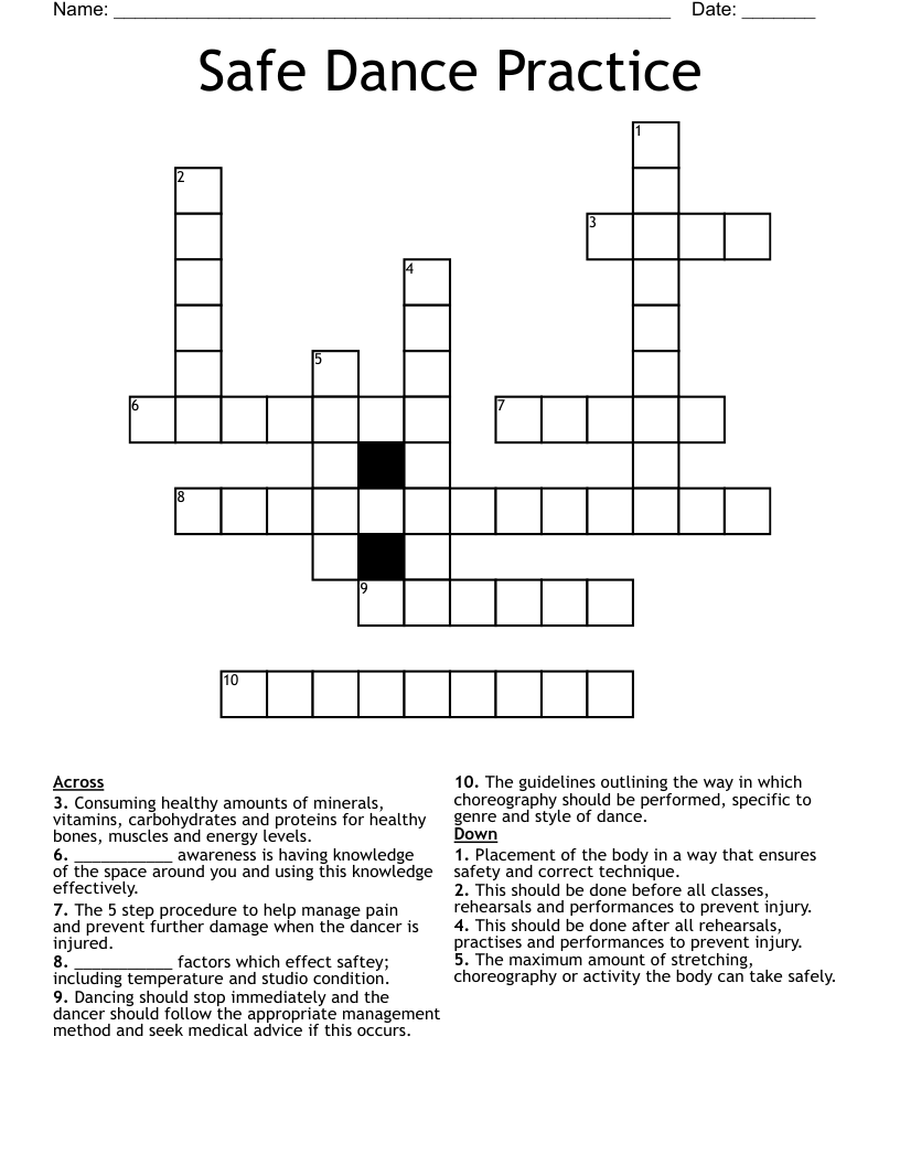 Safe Dance Practice  Crossword