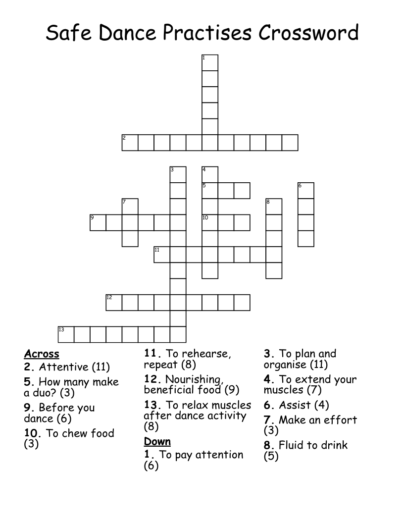Safe Dance Practises  Crossword