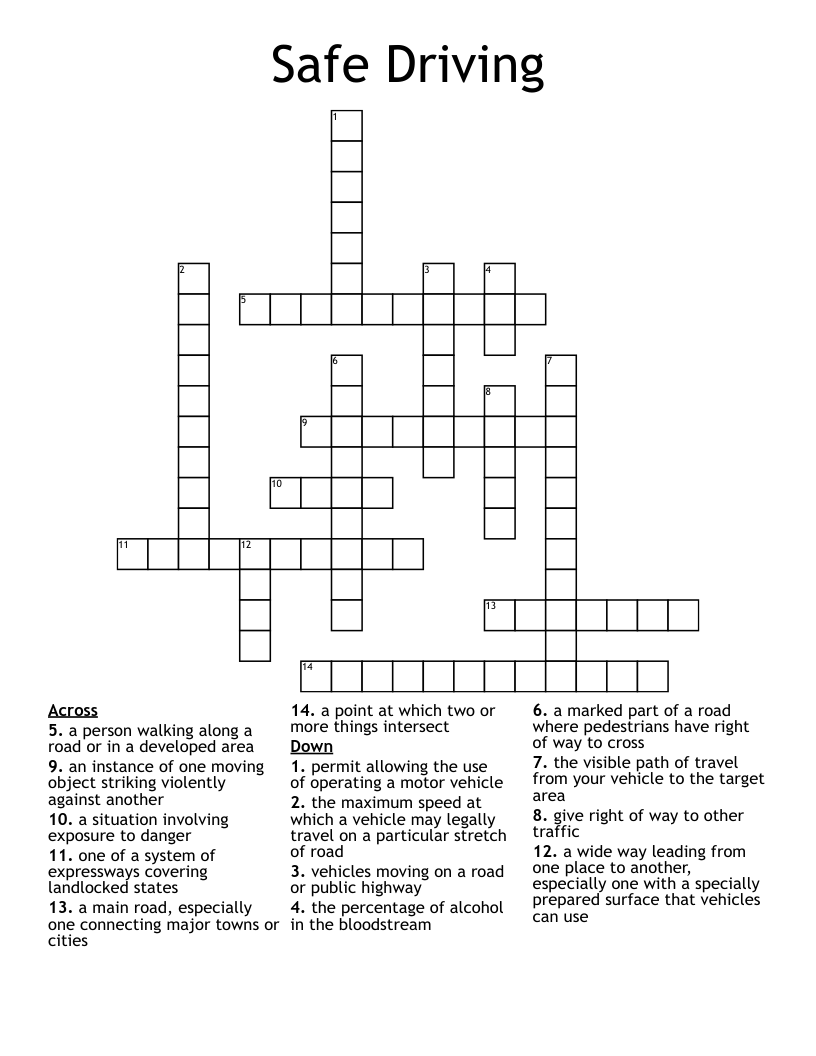Safe Driving Crossword