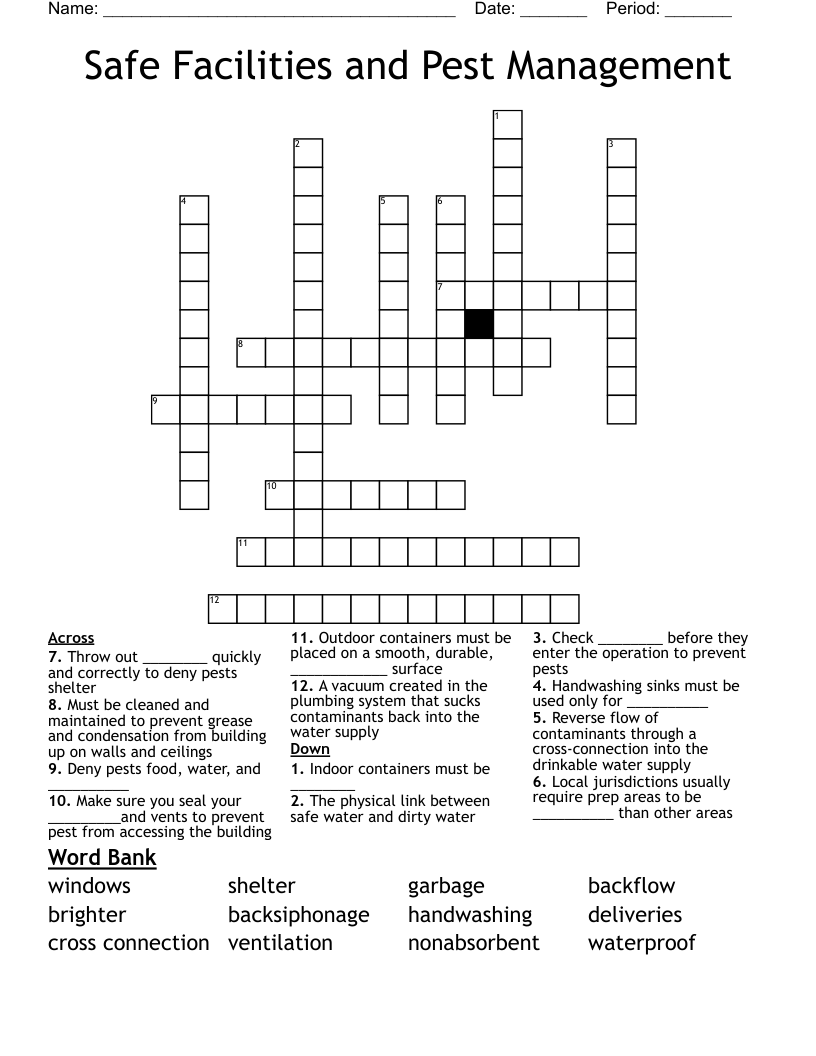 Safe Facilities and Pest Management Crossword