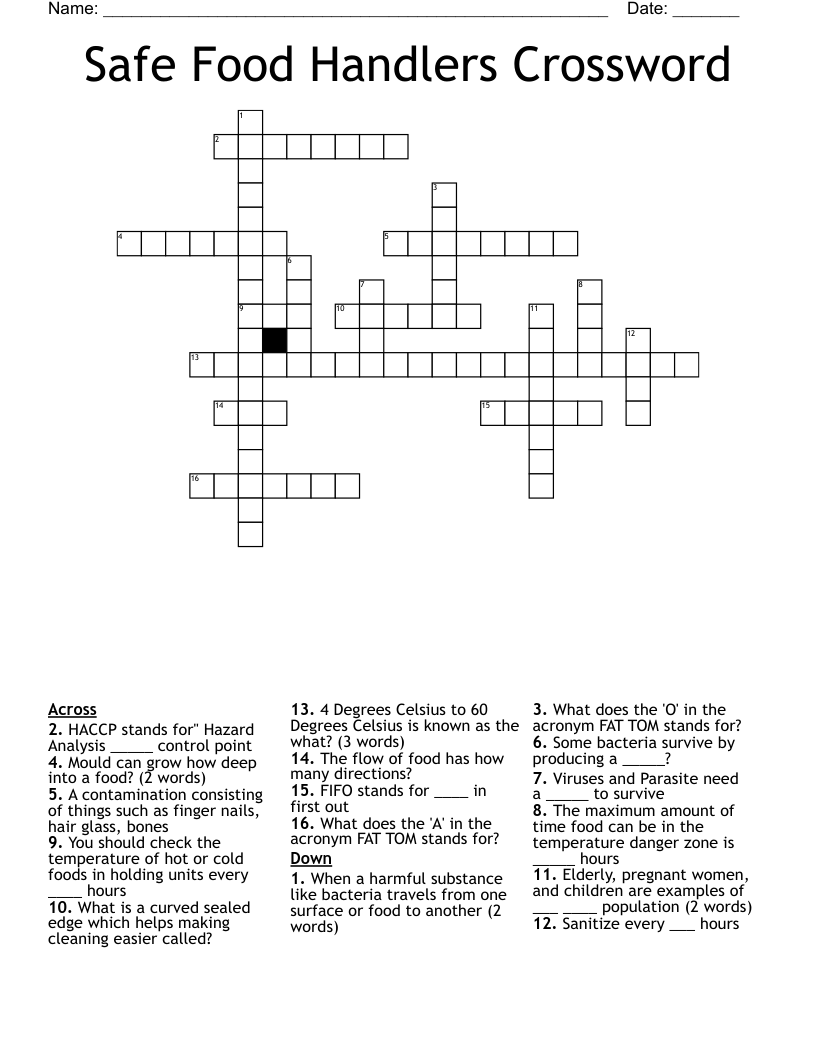 Safe Food Handlers Crossword