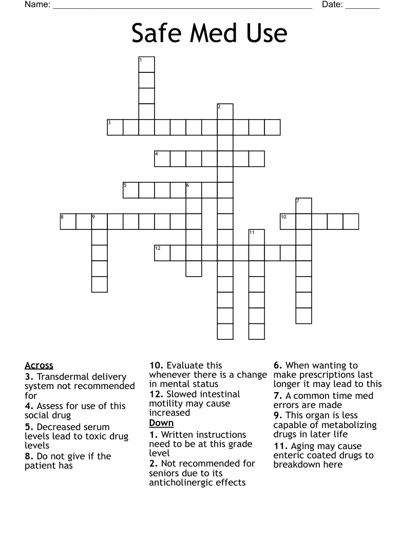 Safe Med Use Crossword