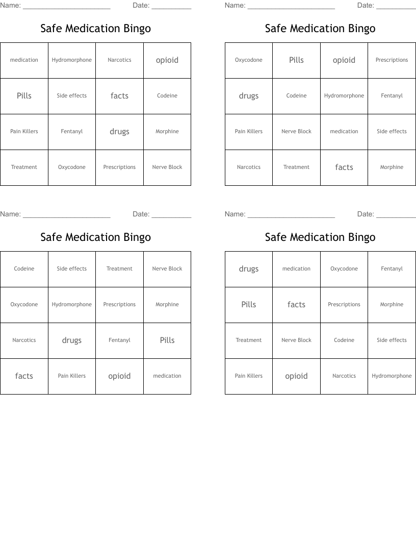 Safe Medication Bingo