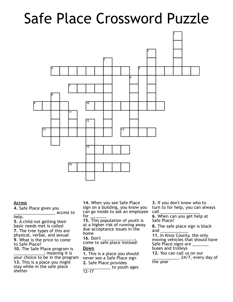 Safe Place Crossword Puzzle