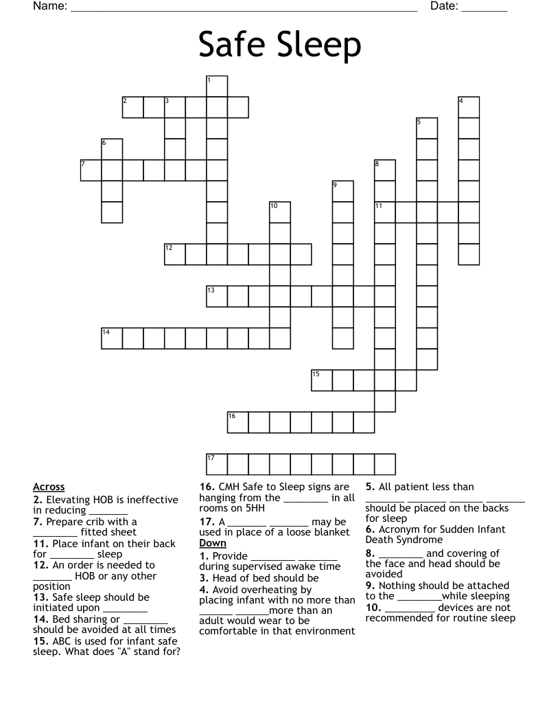 Safe Sleep Crossword