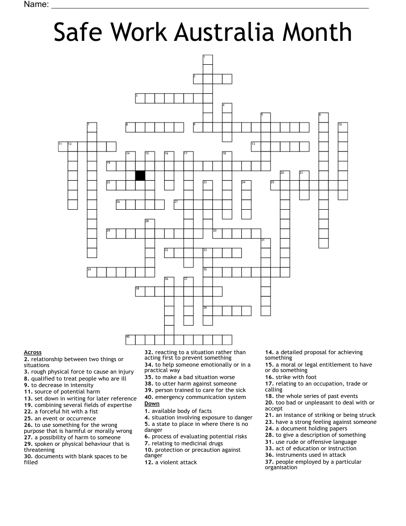Safe Work Australia Month Crossword