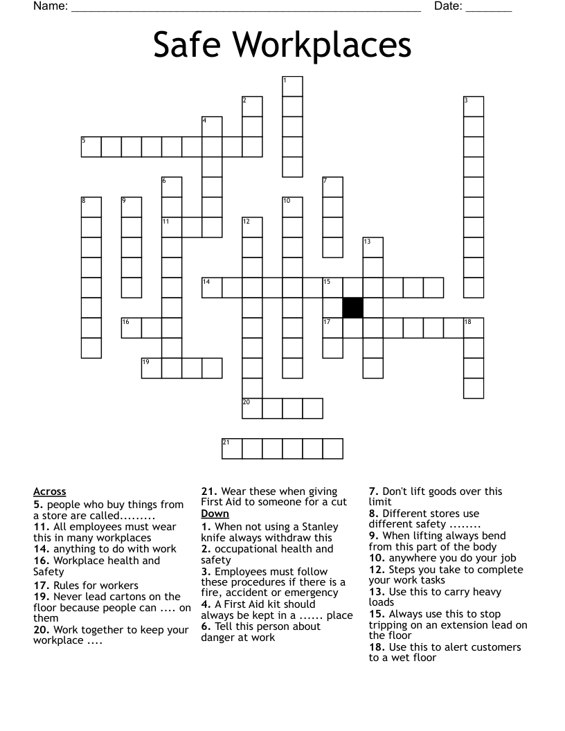 Safe Workplaces Crossword