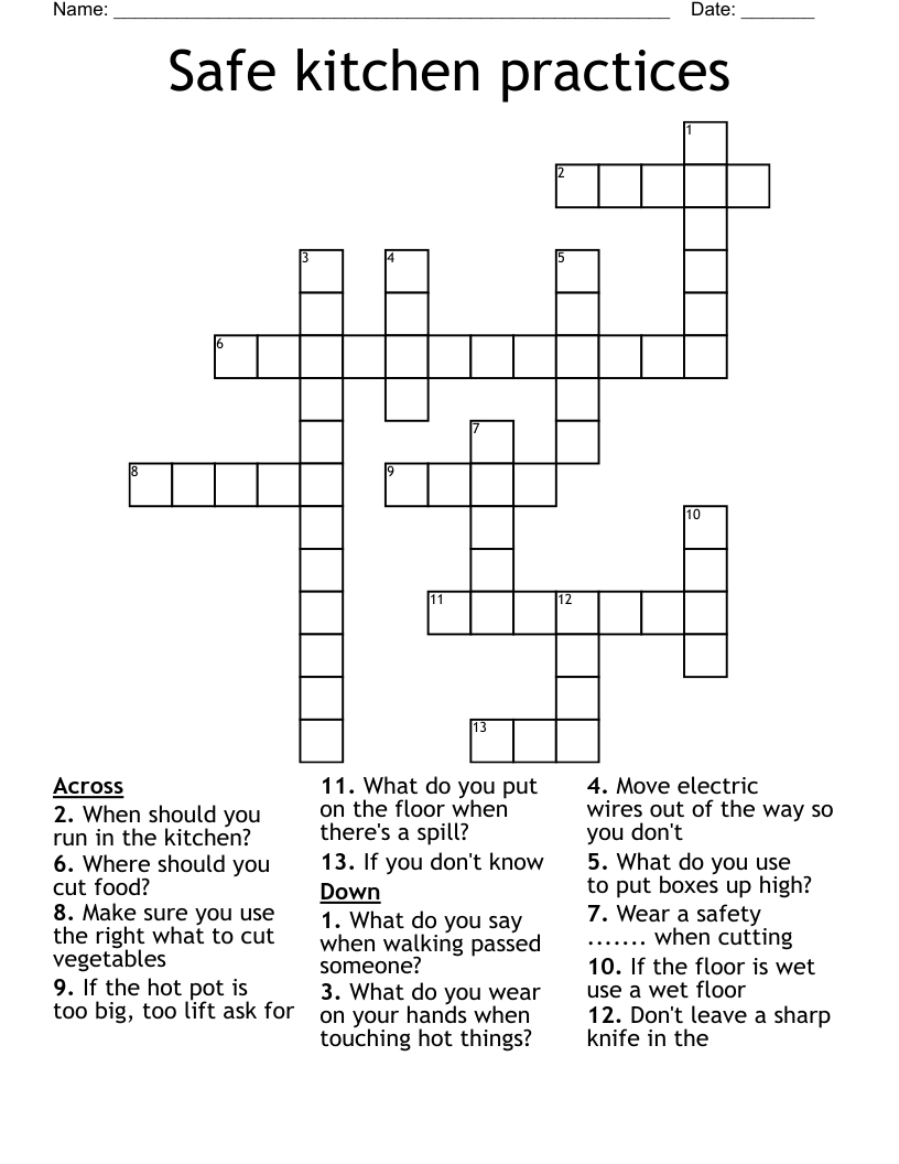 Safe kitchen practices Crossword