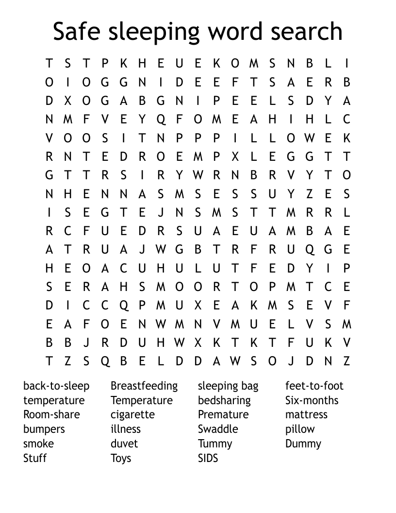 Safe sleeping word search