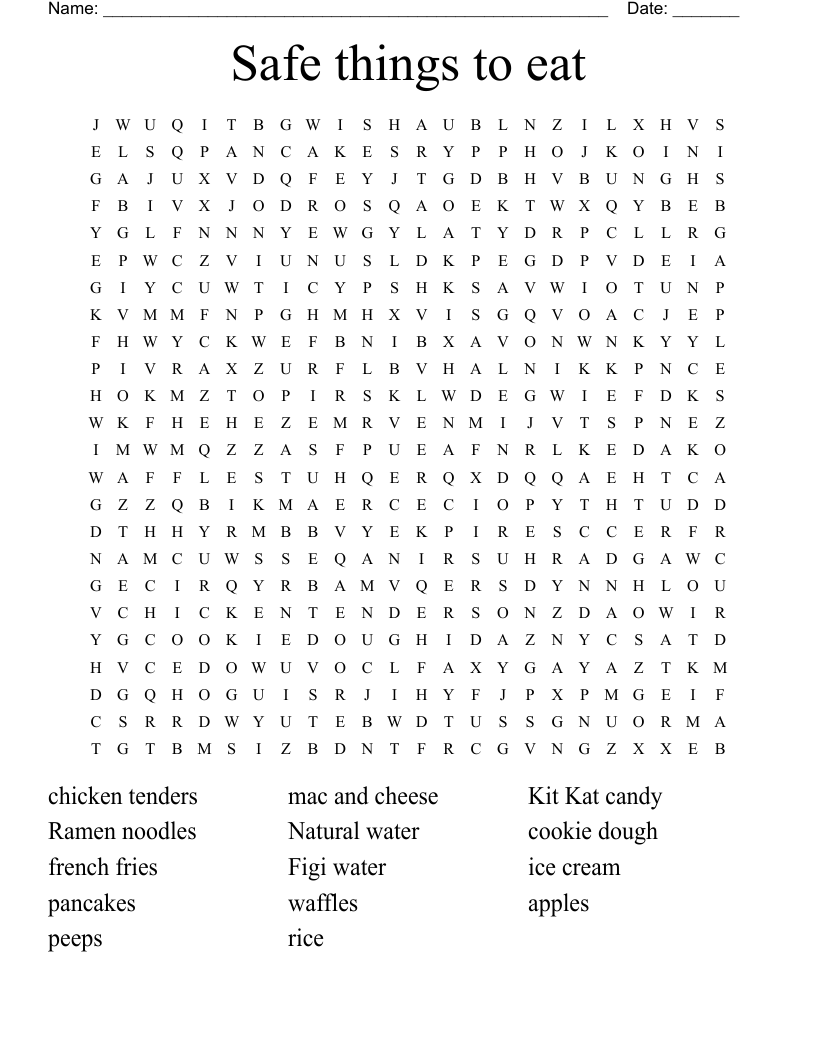 Safe things to eat Word Search