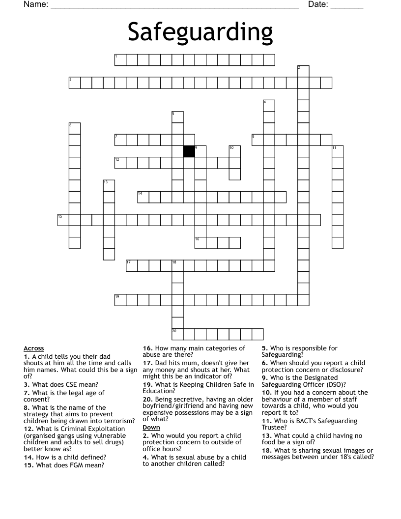 Safeguarding Crossword