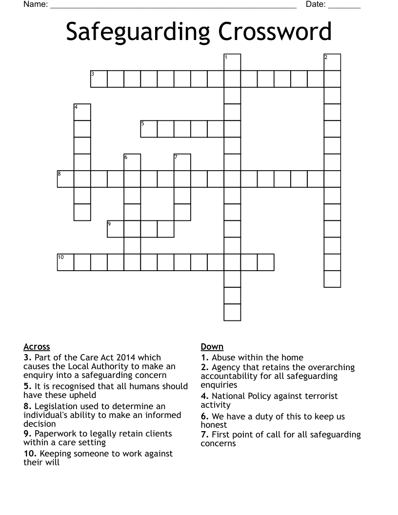 Safeguarding Crossword
