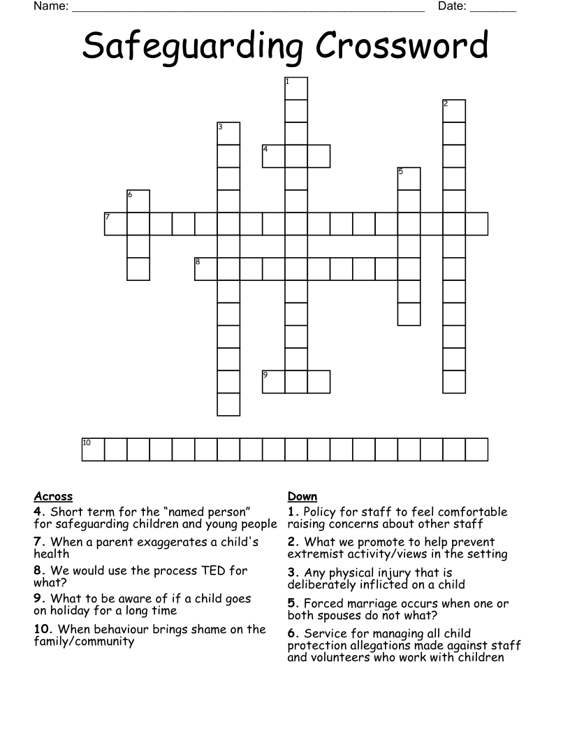 Safeguarding Crossword 