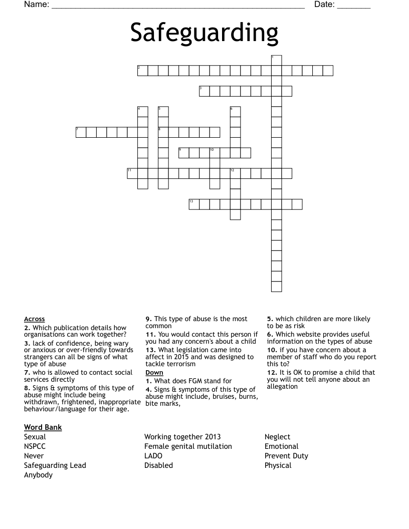 Safeguarding  Crossword