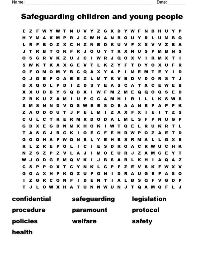 Safeguarding children and young people Word Search
