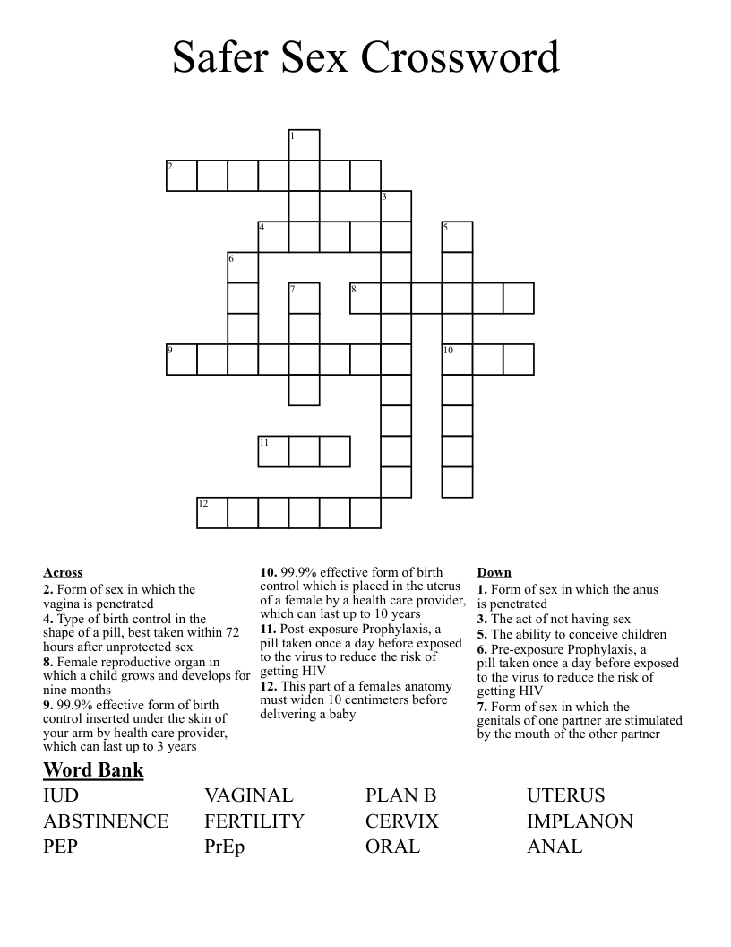 Safer Sex Crossword