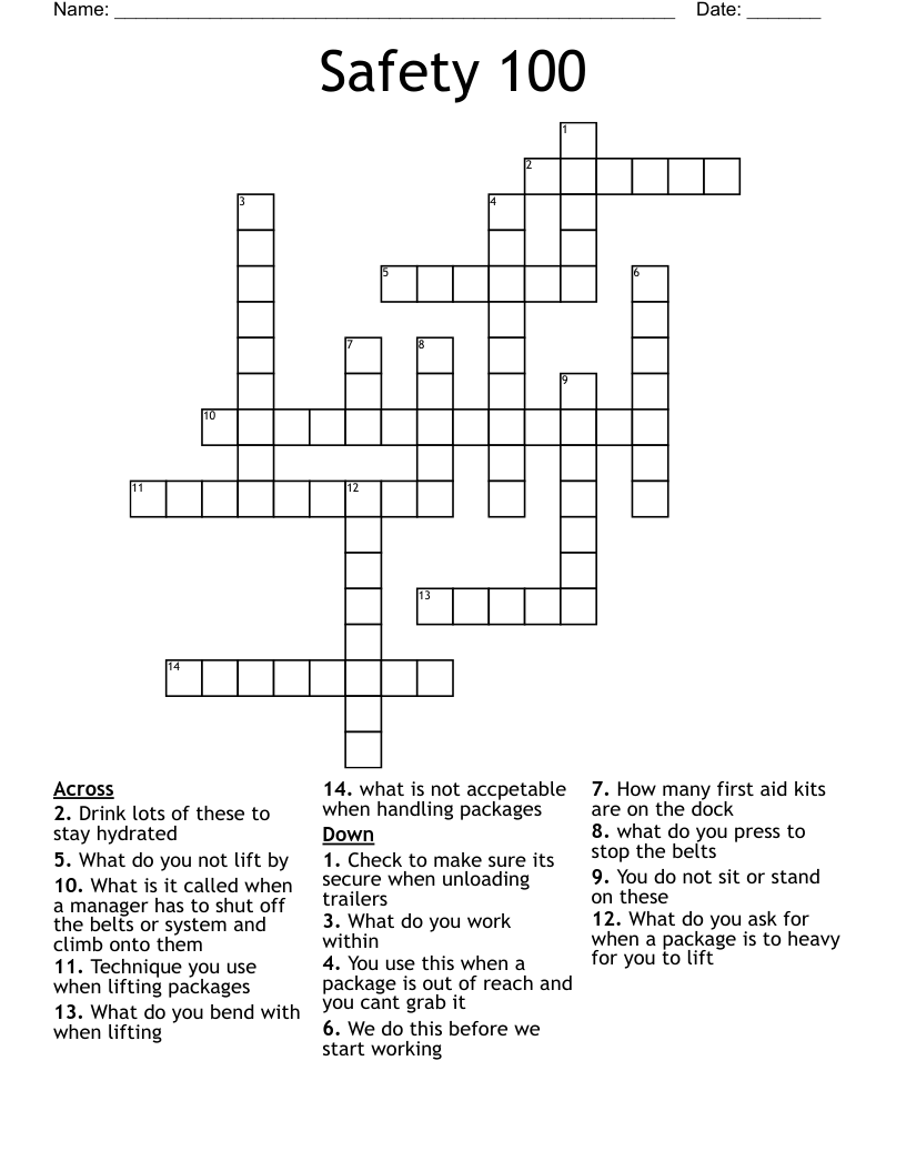 Safety 100 Crossword