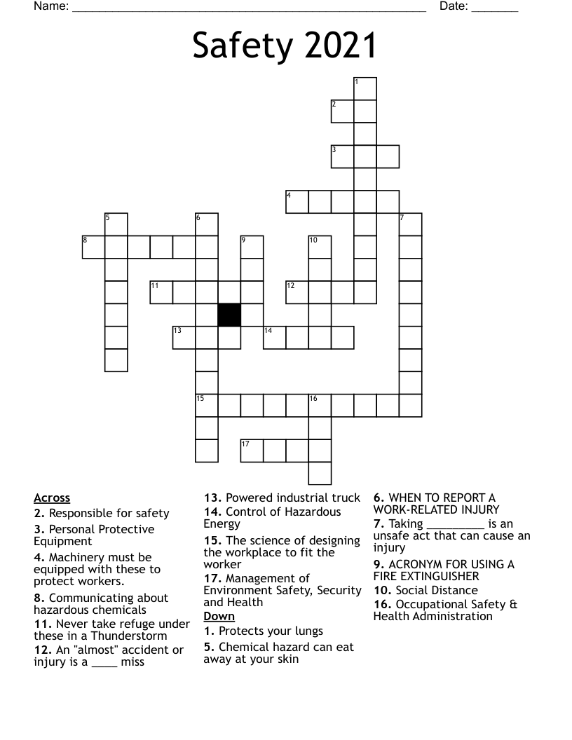 Safety 2021 Crossword