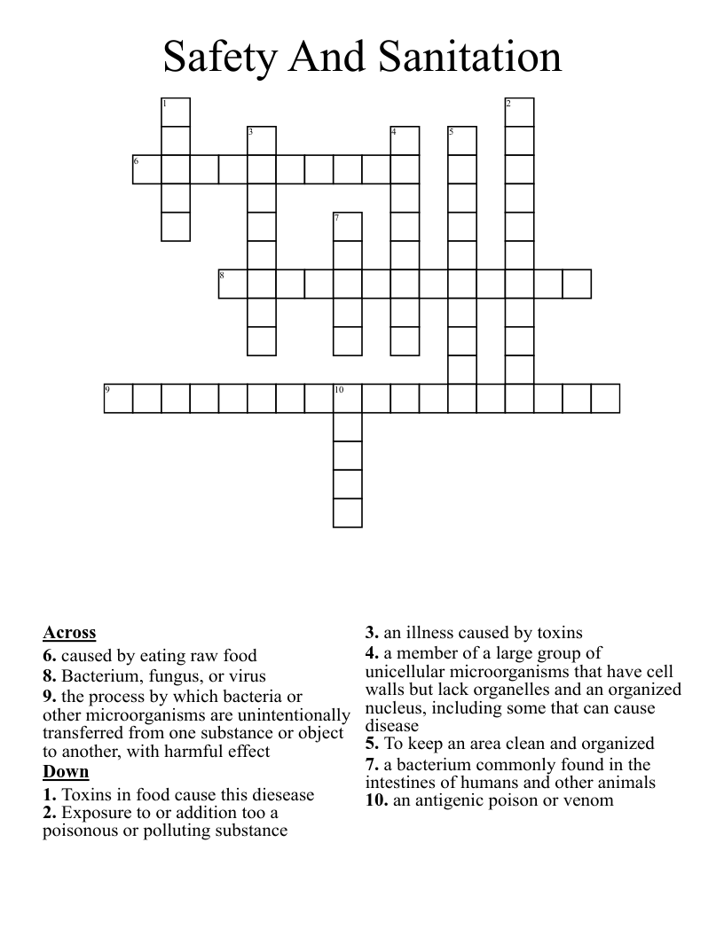Safety And Sanitation  Crossword