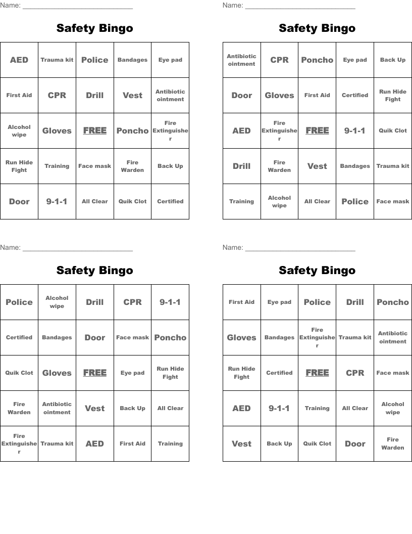 Safety Bingo