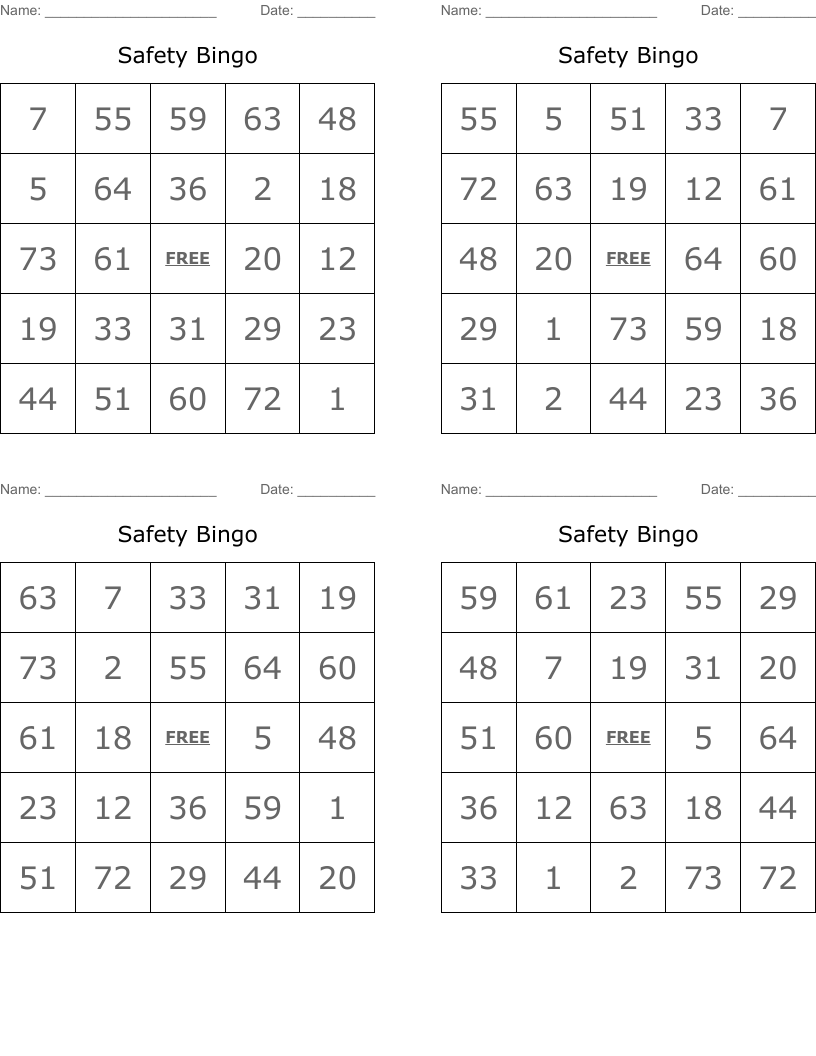 Safety Bingo