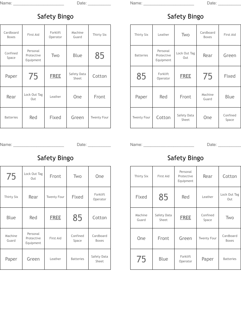 Safety Bingo