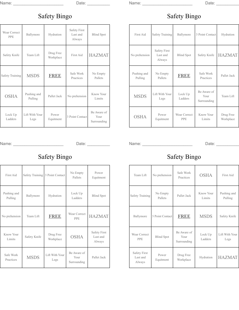 Safety Bingo