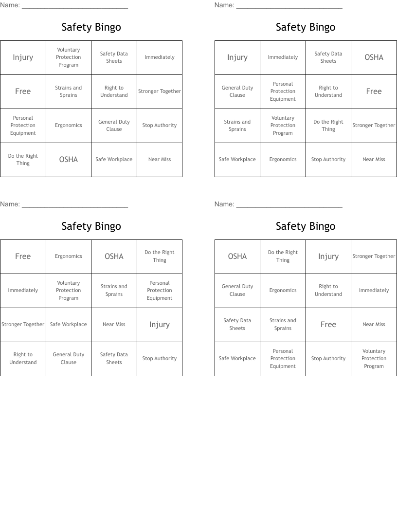 Safety Bingo