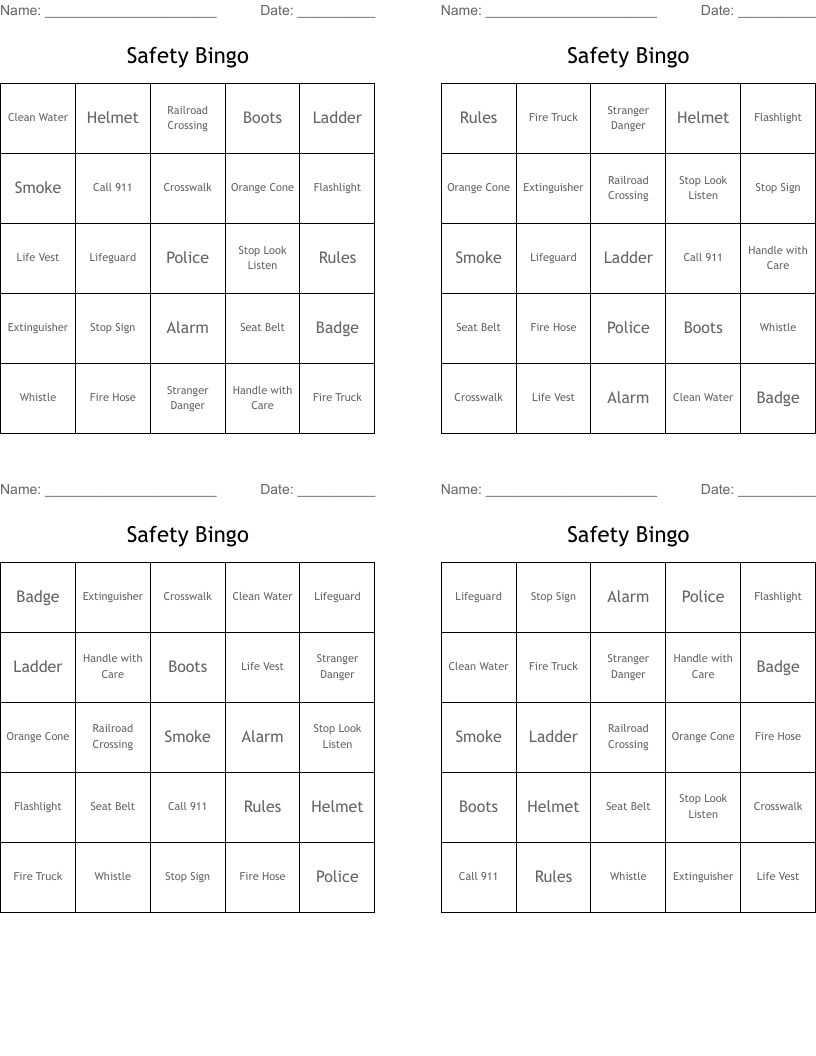 Safety Bingo