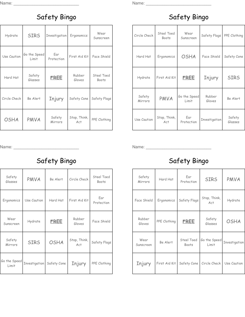 Safety Bingo
