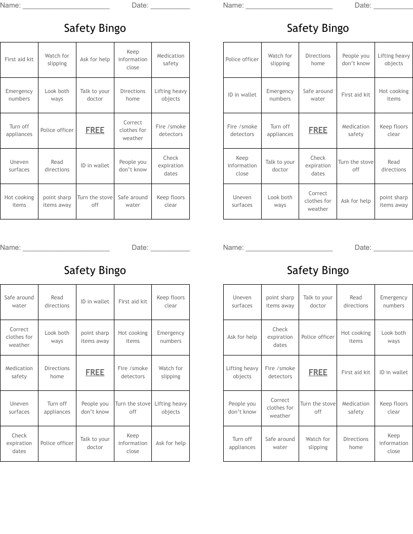 Safety Bingo