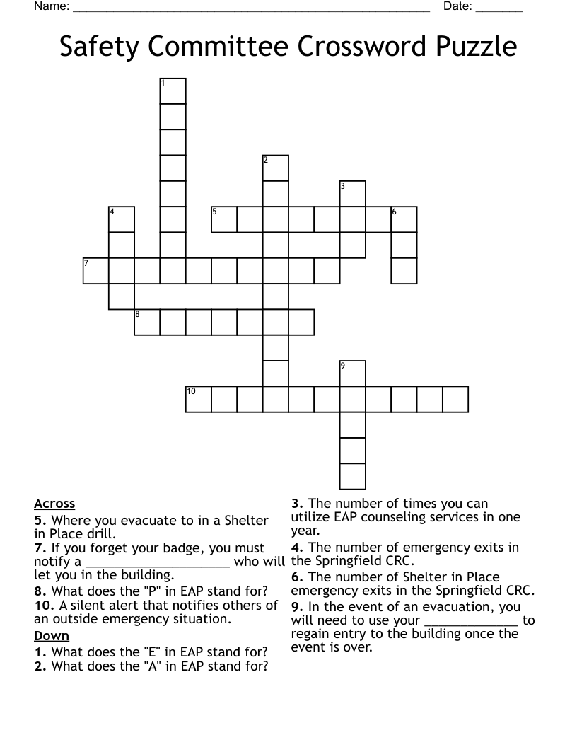 Safety Committee Crossword Puzzle