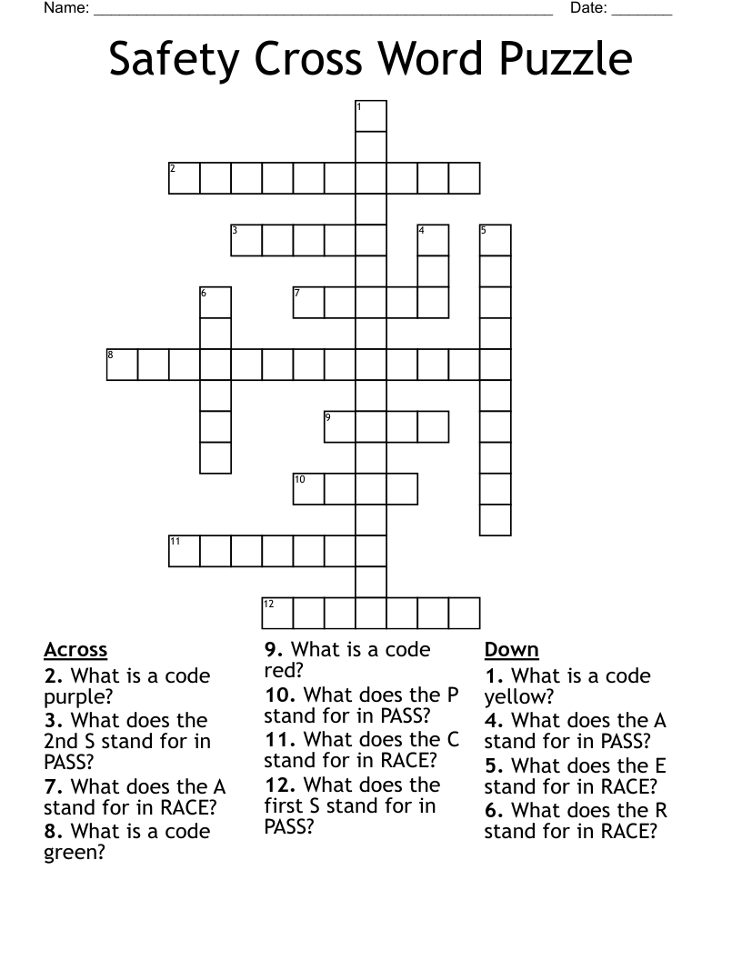Safety Cross Word Puzzle