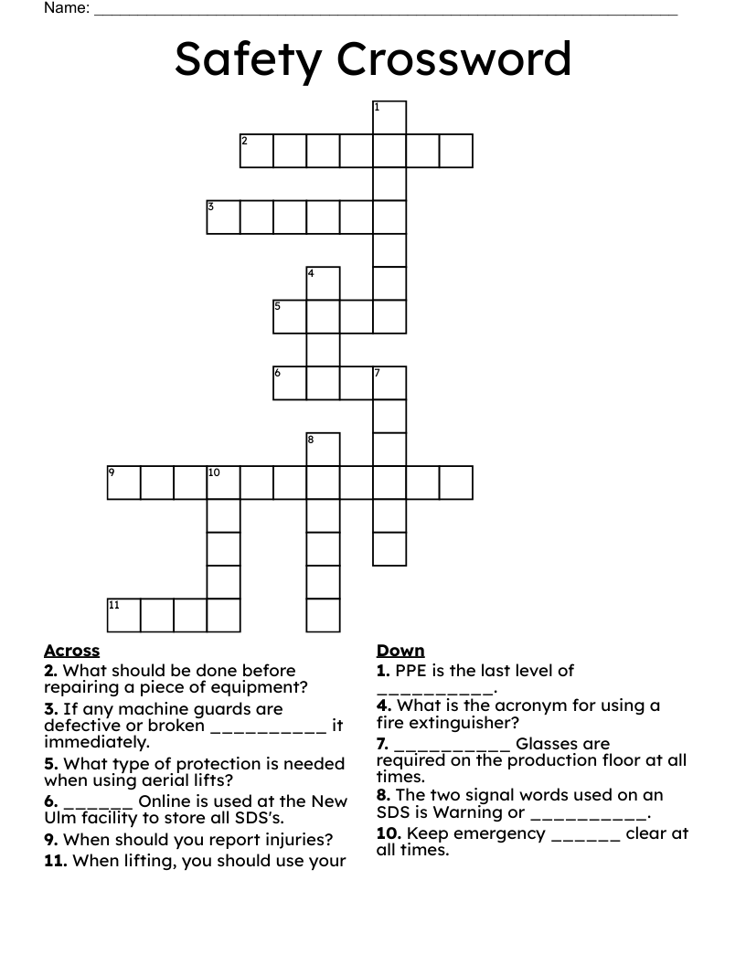 Safety Crossword
