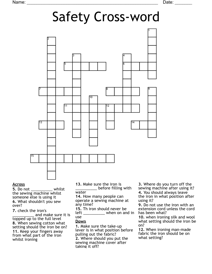 Safety Cross-word Crossword