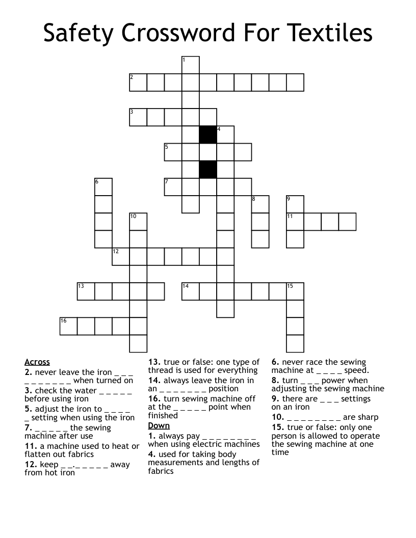 Safety Crossword For Textiles