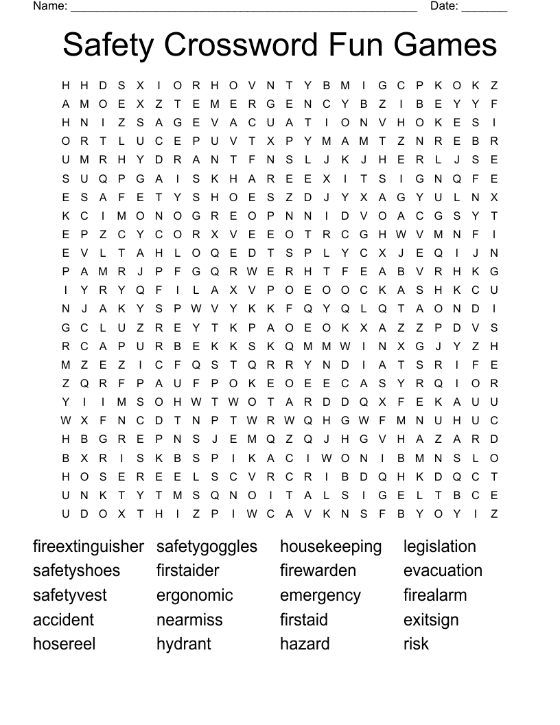 Safety Crossword Fun Games  Word Search