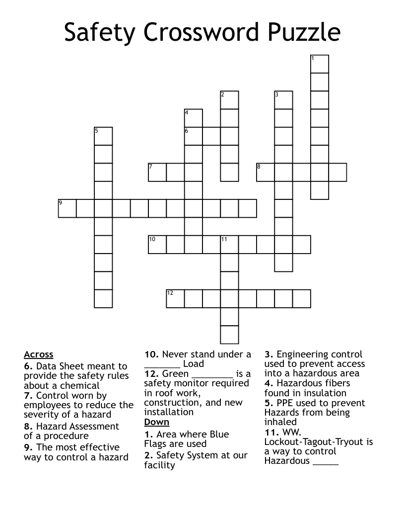 Safety Crossword Puzzle