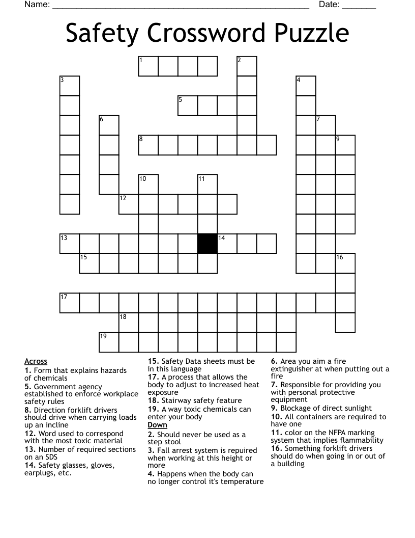 Safety Crossword Puzzle